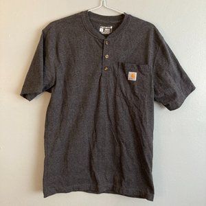 Carhartt Men’s Henley Shirt Short Sleeve Charcoal Dark Grey Size S Loose Fit